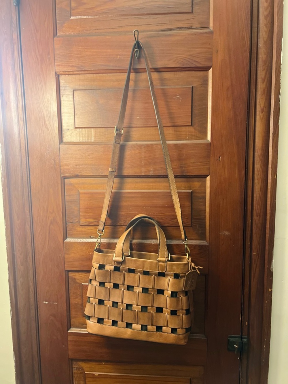 Tan Woven Leather Handbag/Shoulder Bag - Picture 4 of 11